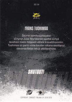 2018-19 Cardset Finland - Shutout #SO 7 Frans Tuohimaa Back