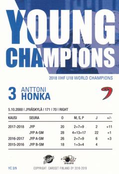 2018-19 Cardset Finland - Young Champions #YC 3 Anttoni Honka Back