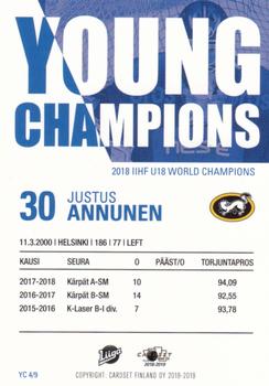 2018-19 Cardset Finland - Young Champions #YC 4 Justus Annunen Back