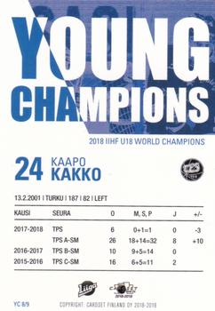 2018-19 Cardset Finland - Young Champions #YC 8 Kaapo Kakko Back