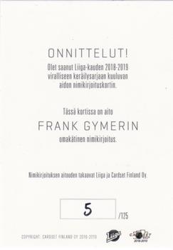 2018-19 Cardset Finland - Signature #NNO Frank Gymer Back