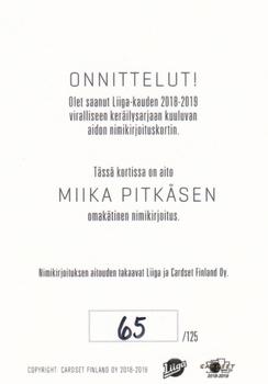 2018-19 Cardset Finland - Signature #NNO Miikka Pitkänen Back