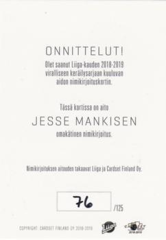 2018-19 Cardset Finland - Signature #NNO Jesse Mankinen Back