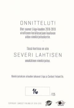 2018-19 Cardset Finland - Signature #NNO Severi Lahtinen Back
