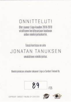 2018-19 Cardset Finland - Signature #NNO Jonatan Tanus Back
