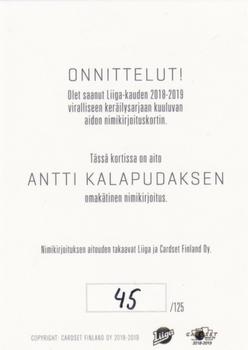 2018-19 Cardset Finland - Signature #NNO Antti Kalapudas Back