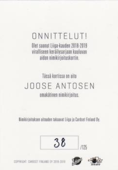 2018-19 Cardset Finland - Signature #NNO Joose Antonen Back