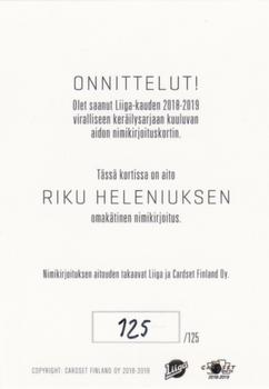 2018-19 Cardset Finland - Signature #NNO Riku Helenius Back