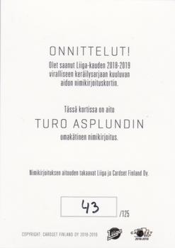 2018-19 Cardset Finland - Signature #NNO Turo Asplund Back