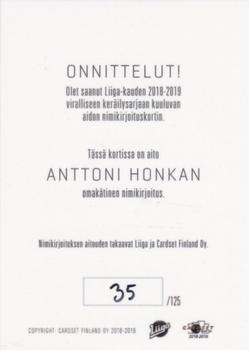 2018-19 Cardset Finland - Signature #NNO Anttoni Honka Back