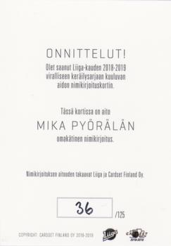 2018-19 Cardset Finland - Signature #NNO Mika Pyörälä Back