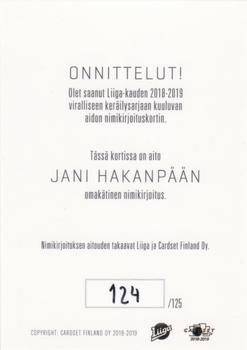 2018-19 Cardset Finland - Signature #NNO Jani Hakanpää Back