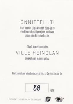 2018-19 Cardset Finland - Signature #NNO Ville Heinola Back