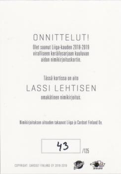 2018-19 Cardset Finland - Signature #NNO Lassi Lehtinen Back