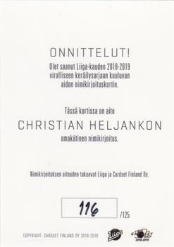 2018-19 Cardset Finland - Signature #NNO Christian Heljanko Back