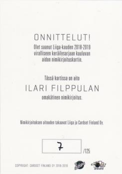 2018-19 Cardset Finland - Signature #NNO Ilari Filppula Back