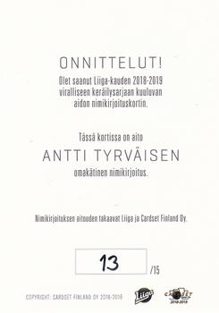 2018-19 Cardset Finland - Signature Ultra Rare Series 1 #NNO Antti Tyrväinen Back