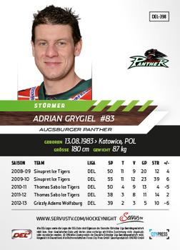 2013-14 Playercards Premium Serie Update (DEL) #398 Adrian Grygiel Back