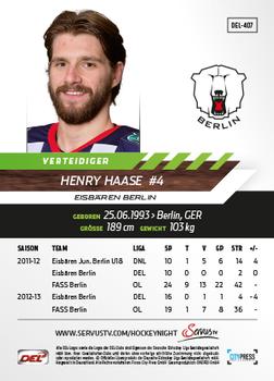 2013-14 Playercards Premium Serie Update (DEL) #407 Henry Haase Back