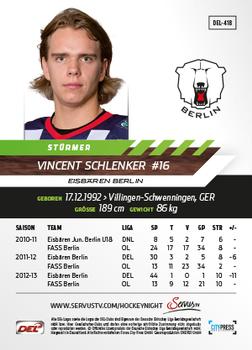 2013-14 Playercards Premium Serie Update (DEL) #418 Vincent Schlenker Back