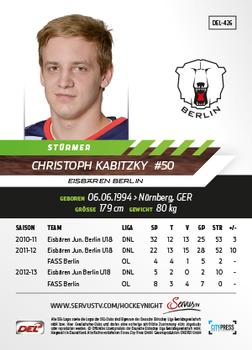 2013-14 Playercards Premium Serie Update (DEL) #426 Christoph Kabitzky Back