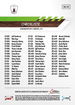 2013-14 Playercards Premium Serie Update (DEL) #433 Checkliste Eisbären Berlin Back
