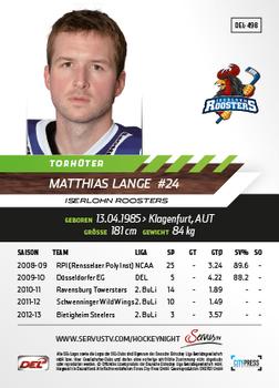 2013-14 Playercards Premium Serie Update (DEL) #498 Mathias Lange Back