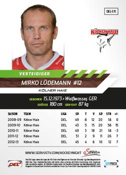 2013-14 Playercards Premium Serie Update (DEL) #511 Mirko Ludemann Back