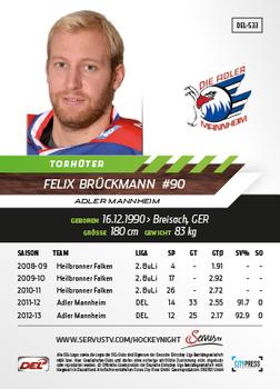 2013-14 Playercards Premium Serie Update (DEL) #533 Felix Brückmann Back
