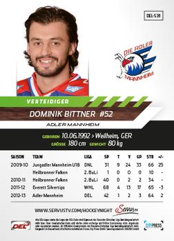 2013-14 Playercards Premium Serie Update (DEL) #539 Dominik Bittner Back