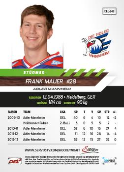 2013-14 Playercards Premium Serie Update (DEL) #549 Frank Mauer Back