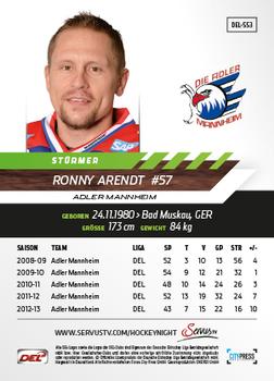 2013-14 Playercards Premium Serie Update (DEL) #553 Ronny Arendt Back