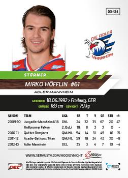 2013-14 Playercards Premium Serie Update (DEL) #554 Mirko Hoefflin Back