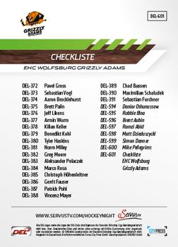 2013-14 Playercards Premium Serie Update (DEL) #601 Checkliste EHC Wolfsburg Grizzly Adams Back