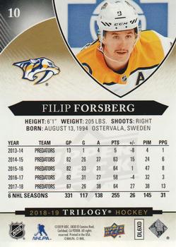 2018-19 Upper Deck Trilogy #10 Filip Forsberg Back
