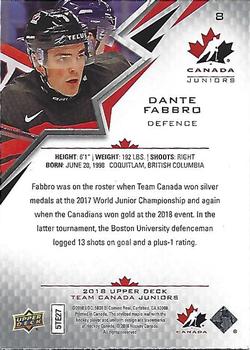 2018 Upper Deck Team Canada Juniors #8 Dante Fabbro Back