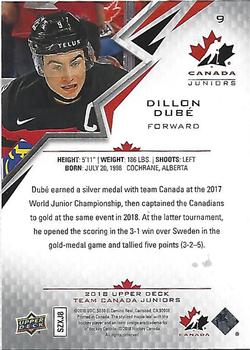 2018 Upper Deck Team Canada Juniors #9 Dillon Dube Back