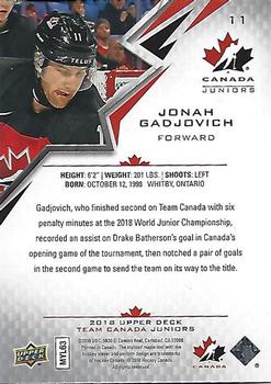 2018 Upper Deck Team Canada Juniors #11 Jonah Gadjovich Back