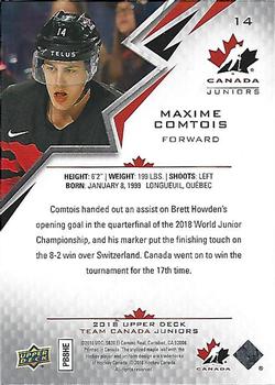 2018 Upper Deck Team Canada Juniors #14 Maxime Comtois Back