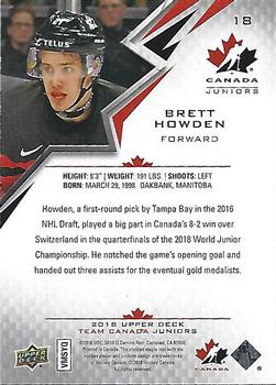 2018 Upper Deck Team Canada Juniors #18 Brett Howden Back