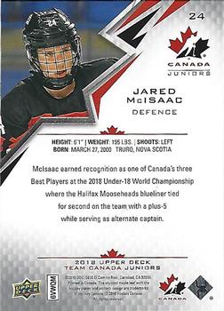 2018 Upper Deck Team Canada Juniors #24 Jared McIsaac Back