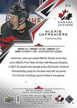 2018 Upper Deck Team Canada Juniors #25 Alexis Lafreniere Back