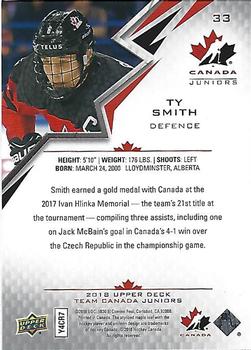 2018 Upper Deck Team Canada Juniors #33 Ty Smith Back
