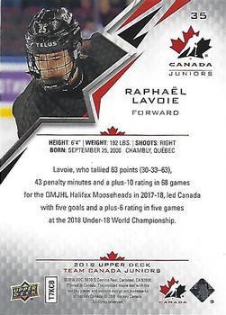 2018 Upper Deck Team Canada Juniors #35 Raphael Lavoie Back