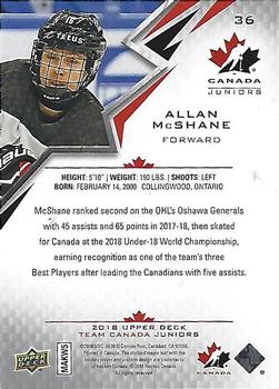 2018 Upper Deck Team Canada Juniors #36 Allan McShane Back