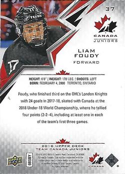 2018 Upper Deck Team Canada Juniors #37 Liam Foudy Back