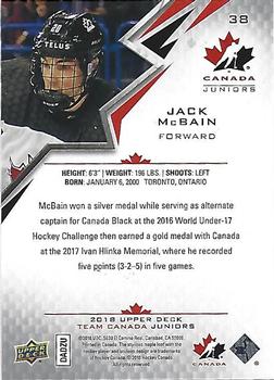 2018 Upper Deck Team Canada Juniors #38 Jack McBain Back