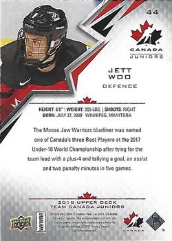 2018 Upper Deck Team Canada Juniors #44 Jett Woo Back
