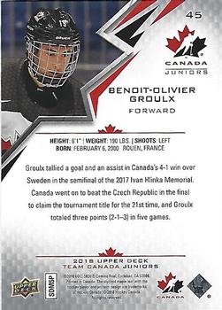 2018 Upper Deck Team Canada Juniors #45 Benoit-Olivier Groulx Back