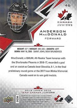 2018 Upper Deck Team Canada Juniors #46 Anderson MacDonald Back